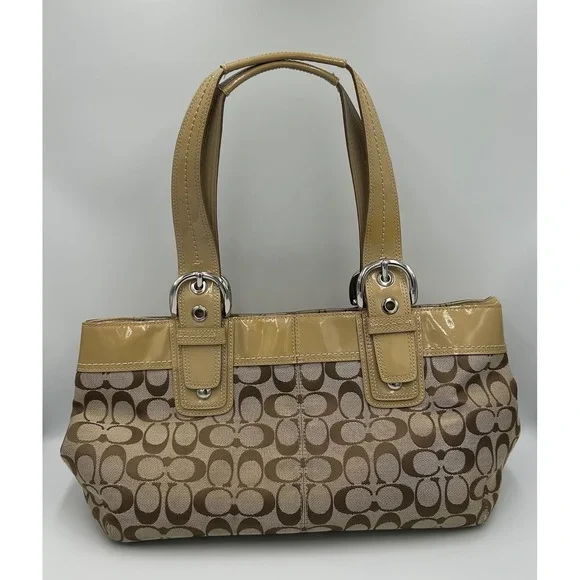 COACH Soho Y2K Shoulder Handbag Pleated Signature Canvas Leather Trim F13742 - Picture 6 of 16